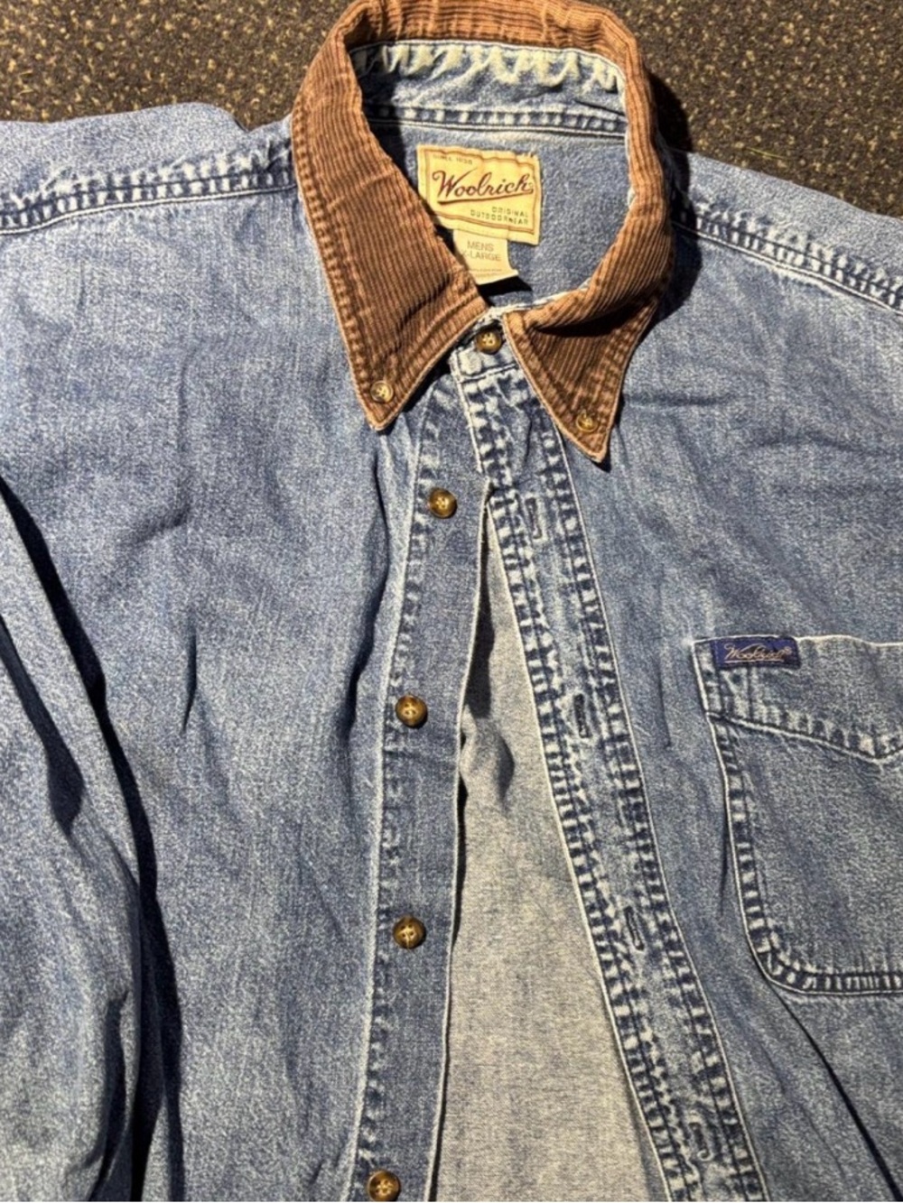 Woolrich Denim Shirt Jacket with Brown Corduroy Collar XL